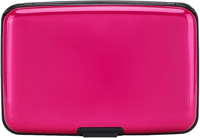 ELFISH Mini RFID Aluminum Wallet Credit Cards Holder Business Card Case Metal ID Case for Men Women (Pink)