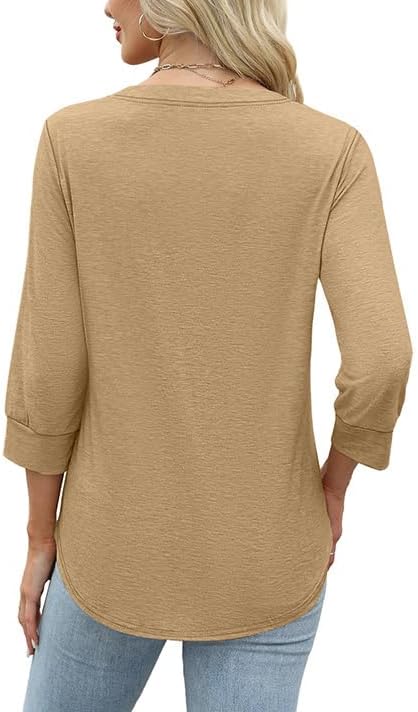 OFEEFAN Womens Tops 3/4 Sleeve Henley Shirts for Women Summer Outfits Fashion Clothing
