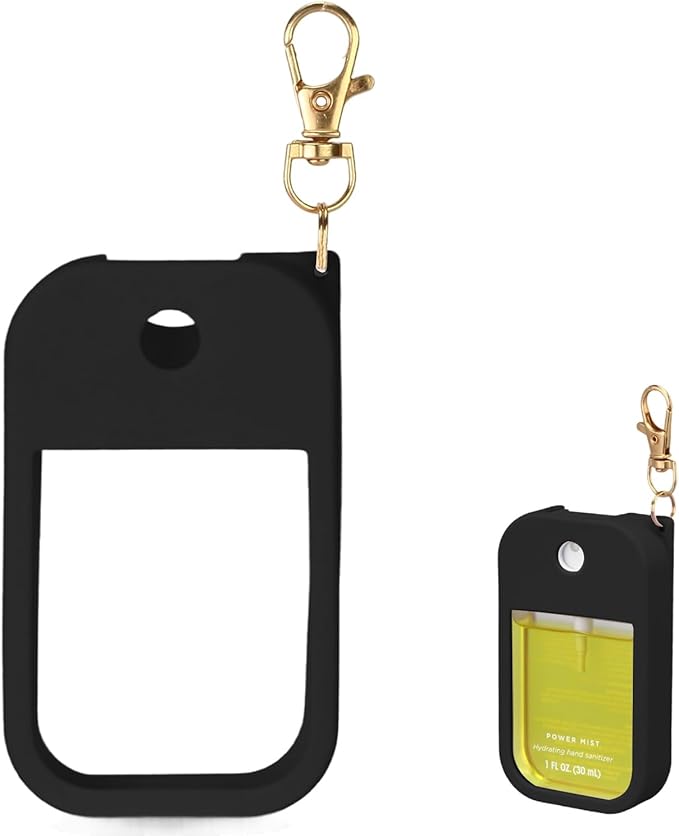 Hand Sanitizer Spray Case Compatible with Touchland Power Mist 1 oz – Silicone Case with Keychain for Touch Land Mist 1 fl oz（30 ml）, Hand Sanitizer Accessory for 1 fl oz (Black, 1 Pack)