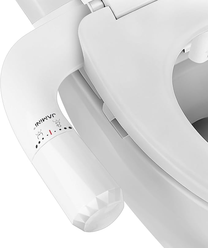 Jamini Ultra-Slim Non-Electric Toilet Bidet Attachment with Dual Nozzles, Rear and Female Front Wash, Single Cold Water with Adjustable Pressure, 0.23" Slim Design, Detachable for Easy Cleaning