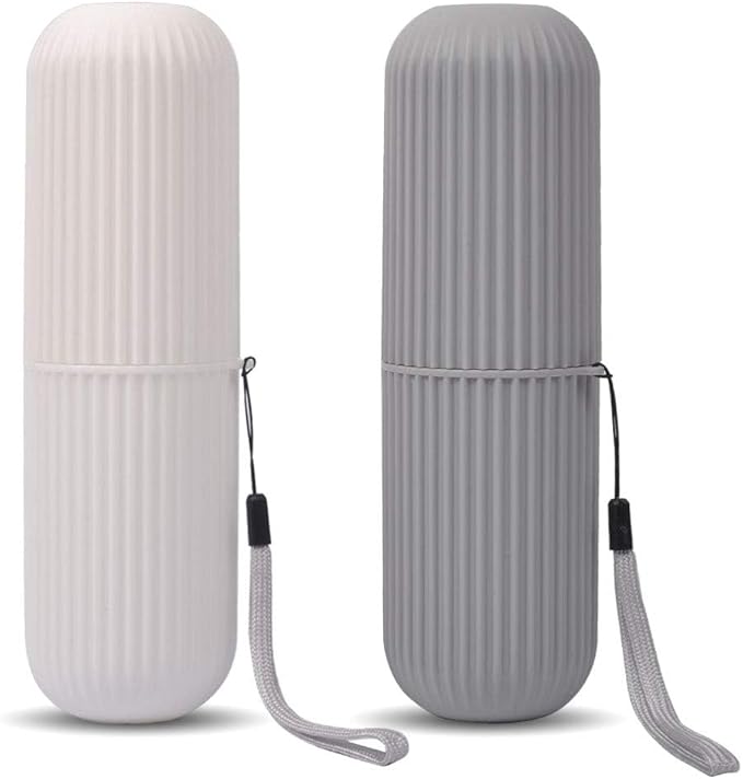 UCEC Toothbrush Case for Traveling, Portable Toothbrush Holders Travel Case, 7.7" x 2.36" x 2.36" Toothbrush Holders for Soft Toothbrush Up To 7.4 inch, 2 Pack (Grey, White)