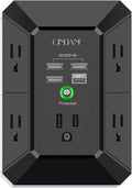 USB Wall Charger, Surge Protector, QINLIANF 5 Outlet Extender with 4 USB Charging Ports (4.8A Total) 3-Sided 1680J Power Strip Multi Plug Outlets Wall Adapter Spaced for Home Travel Office, Black