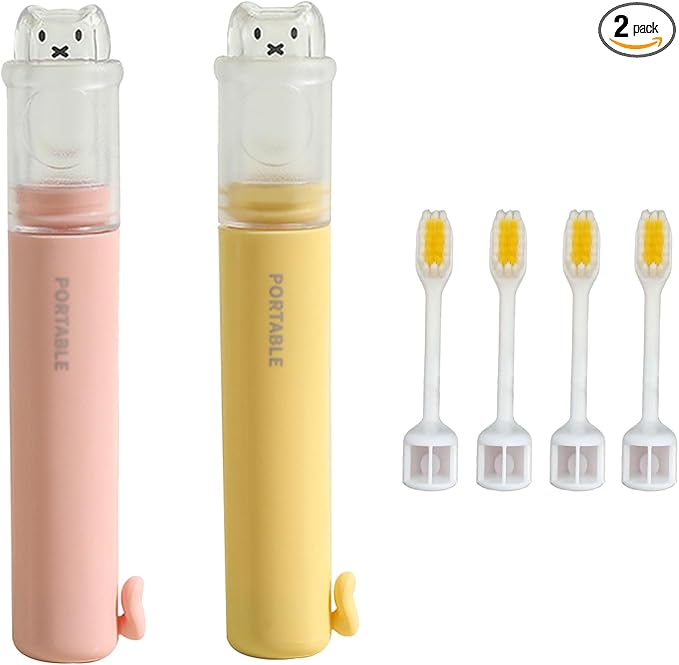 Tizee Mini Folding Toothbrush Set - 2 in 1 Portable Travel Toothbrush with Cover and Toothpaste Case, Foldable and Replaceable Heads for Home, Travel, Outdoor, Hiking, Camping, 2 Sets