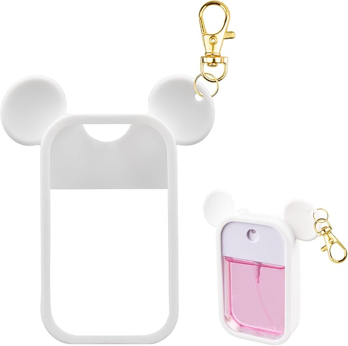 TERPINK Silicone Case Compatible with Touchland Hand Sanitizer Spray 1 fl oz, Mouse Design Protective Case with Keychain for Power Mist and Glow Mist, Hand Sanitizer Spray Accessory 1 Pack (White)
