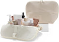 THE VERTI-Vertical Waterproof Makeup & Toiletry Bag | 23-Pocket Organizer with Upright, Fold-Down Design for Skincare, Toiletries & Essentials (Shell, Medium)