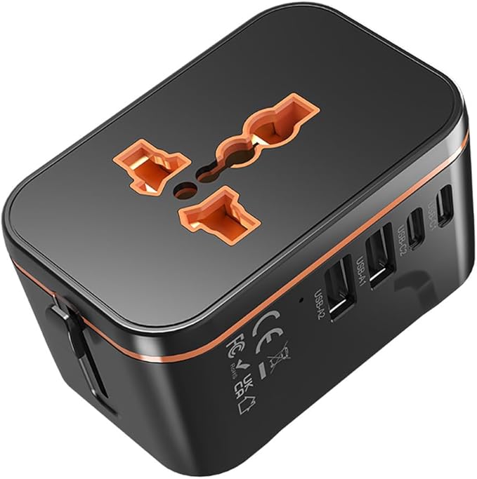 Universal Travel Power Adapter, 20W PD Fast Charging Adapter, International Travel Plug Converter with 2 USB A&C Ports, All-in-One Plug Converter for EU/UK/USA/AU, Ideal for Traveler, Business