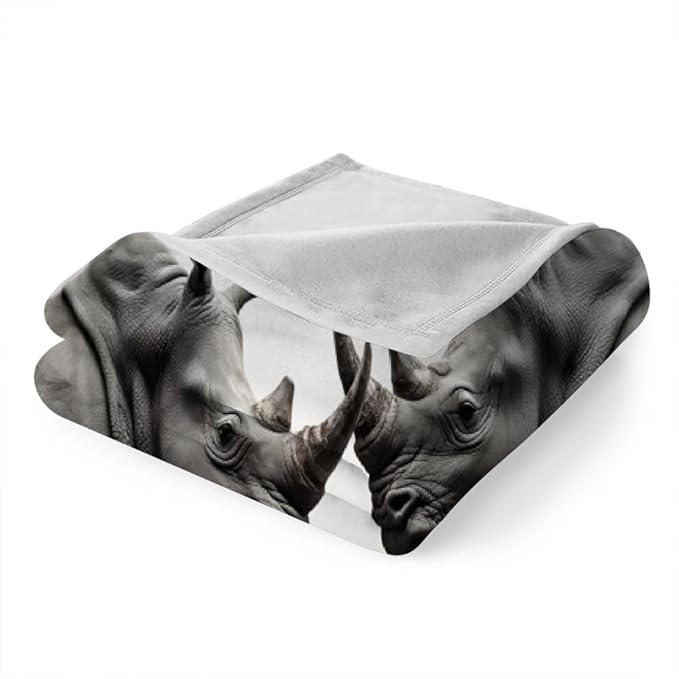 Rhinoceros Throw Blanket, African Animal Fleece Blanket for Couch Bed Sofa, Wild Animals Blankets and Throws, Dimgray Super Soft Cozy Plush Flannel Blanket 30x40, Decor & Gift