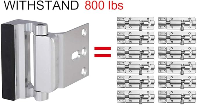 2 Pack Door Reinforcement Security Locks with 8 Screws, Childproof Night Lock Withstands 800 Lbs - Silver
