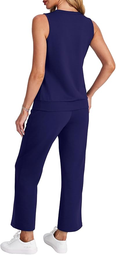 WIHOLL Two Piece Set for Women Summer Outfits Vacation Trendy Lounge Sets V Neck Matching Sets