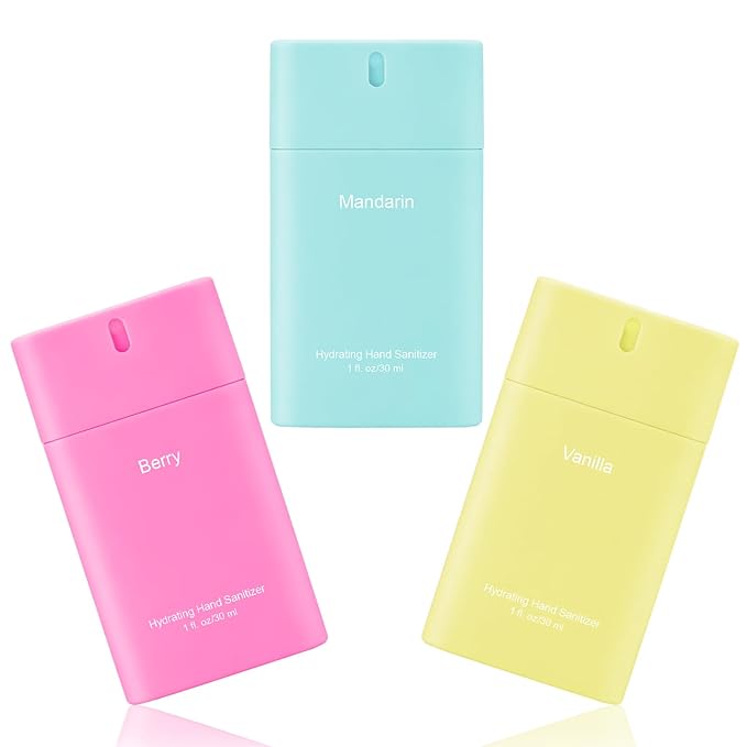 3 Pcs Power Mist Hydrating Hand Sanitizer Spray Bulk Travel Size Hand Sanitizer Pocket 0.67 oz Colorful Transparent Spray Bottle for Daily Use Mother's Day Coworker Teacher Appreciation Gifts