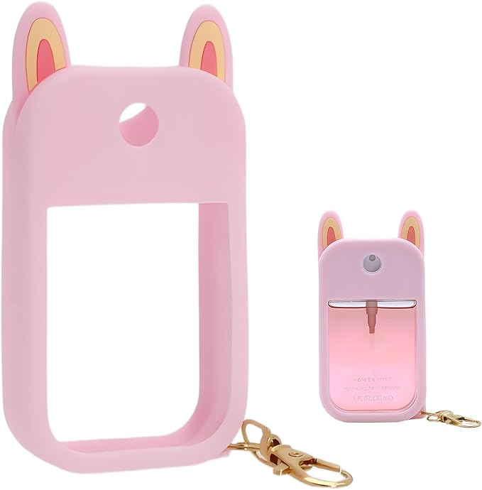 Hand Sanitizer Spray Silicone Case Compatible with Touchland 1 FL. OZ./30 mL, Cute Ears Design Hand Sanitizer Mist Accessory with Keychain (Pink, 1 Pack)