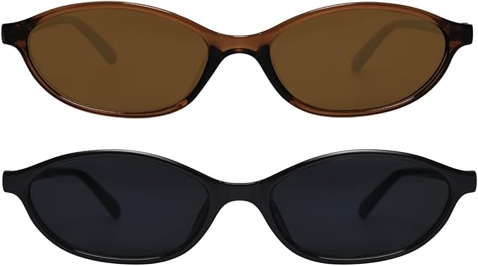 GUVIVI Retro Oval Sunglasses for Women Chic Cat Eye 90s Sunnies Lightweight Narrow Shades Trendy UV protection Sun Glasses