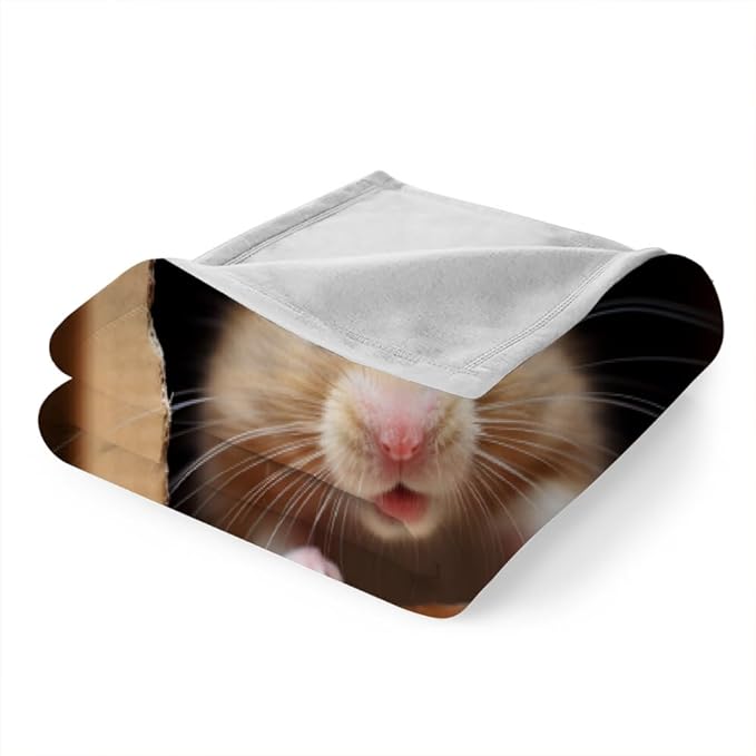 Hamster Blanket Twin Size, Fleece Blanket for Couch Bed Sofa, Brown Mouse Blankets and Throws, 3D Cute Animal Super Soft Cozy Plush Flannel Blanket, 60 x 80 in, Kawaii Pet