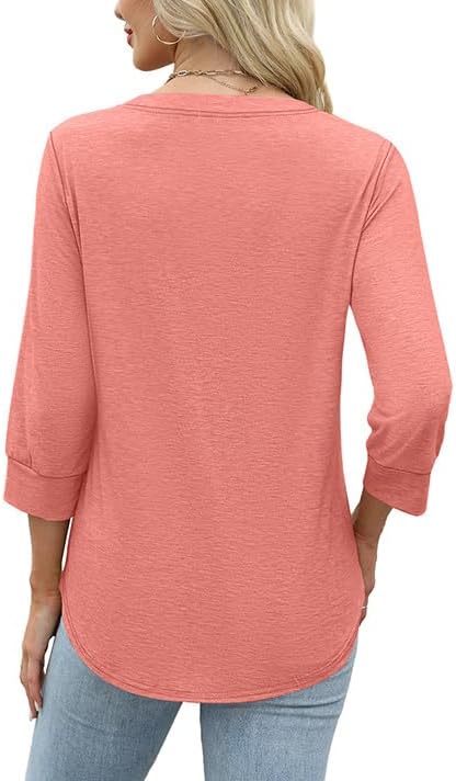 OFEEFAN Womens Tops 3/4 Sleeve Henley Shirts for Women Summer Outfits Fashion Clothing