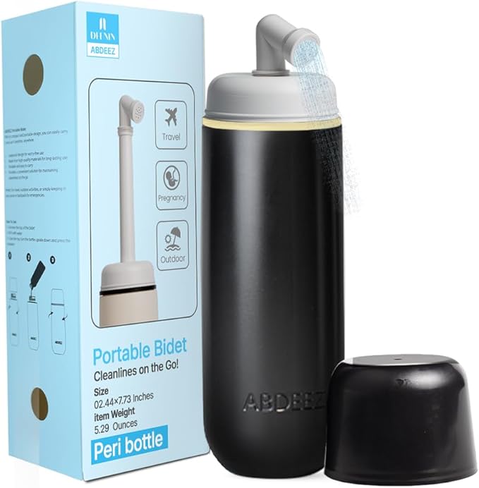 Portable Bidet for Travel & Toilet Hygiene | Handheld Peri Bottle for Women & Men | (12.84oz/380ml) Leakproof Collapsible & Expandable Travel Bidet | Ideal for Postpartum & Personal Hygiene (Black)