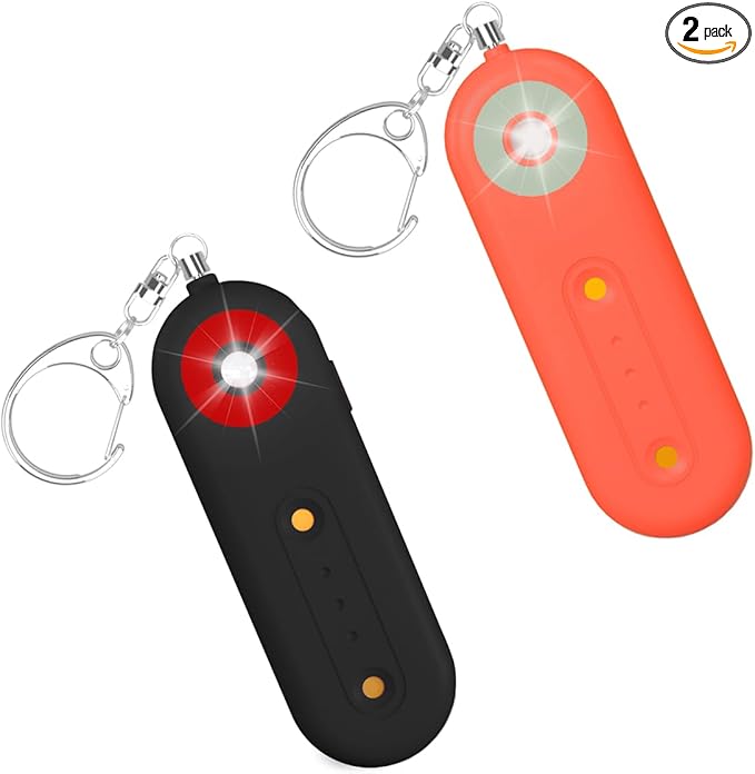 ROTOPATA Personal Safety Alarm Keychain for Women, Rechargeable 130DB Loud Emergency Self Defense Key Chain Siren with LED Strobe Light for Elderly Traveling College Essentials (Black & Orange)