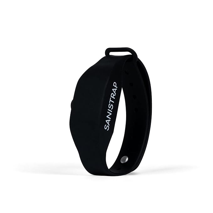 Compressa Sanistrap Silicone Hand Sanitizer Wristband, Refillable Travel Sanitizer Dispenser for Skincare and Hygiene, Lightweight, Leak Proof Wrist Band, Black