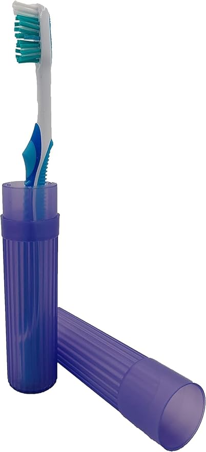 American Comb Purple Toothbrush Covers & Soap Box Set - Matching Colors - Tooth Brush Cover Cap, Soap Dish Travel Holder - Plastic Portable Set