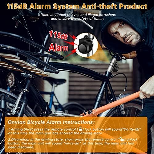ONVIAN Wireless Bike Alarm with Remote, 115dB Loud Bicycle Anti Theft Alarm Vibration Motion Sensor System, USB-C Rechargeable Bike Alarms for Ebikes, Motorcycle, Scooter, Car, IPX5 Waterproof