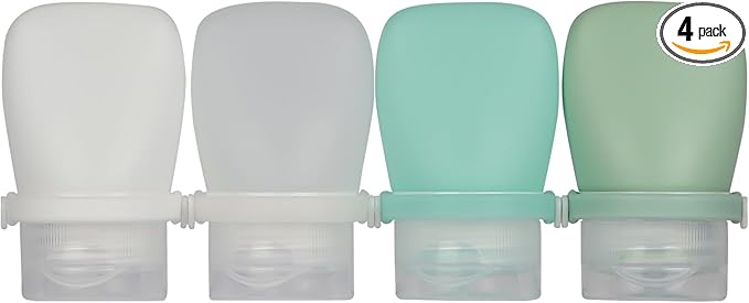 1oz Travel Bottles for Toiletries, Silicone Leak-Proof TSA Approved Travel Size Containers (4-Pack) - Reusable Refillable Bottles for Shampoo, Body Wash, Lotion (White Green)