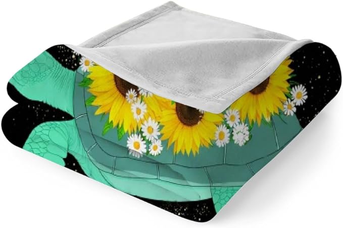 Yellow Sunflower Blanket Twin Size, Sea Turtle Fleece Blanket for Couch Bed Sofa, Floral Blankets and Throws, Starry Sky Black Super Soft Cozy Plush Flannel Blanket 60x80, Decor & Gift