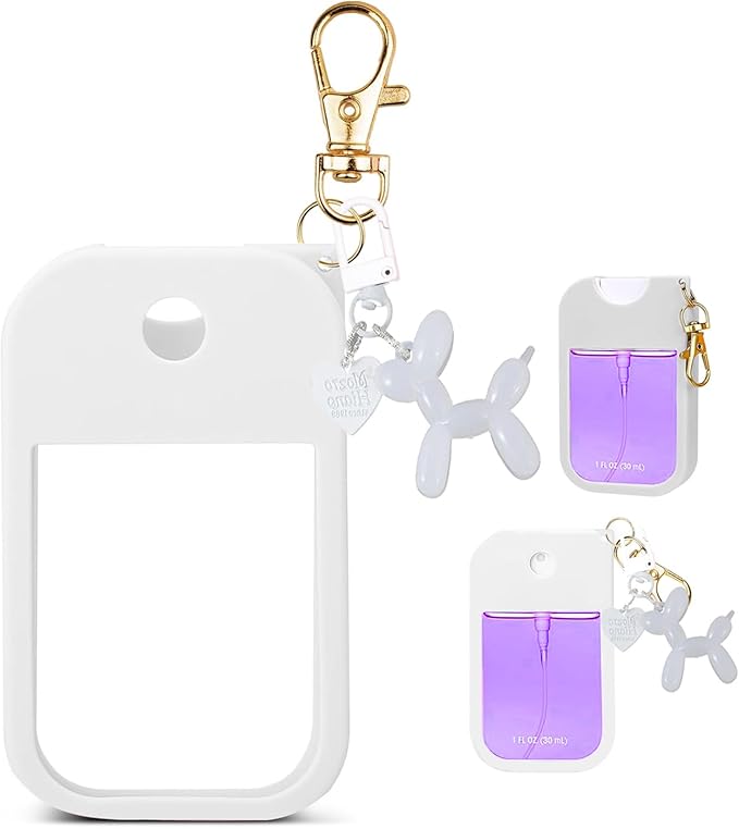 Silicone Case Compatible with Touchland Hand Sanitizer Spray, Protective Case with Jelly Balloon Dog Design Keychain for Power Mist and Glow Mist 1Fl Oz, Hand Sanitizer Spray Accessory (White)