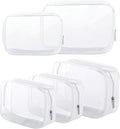 5 Pack Clear Plastic Zippered Toiletry Carry Pouch TSA Approved Toiletry Bag Portable Cosmetic Makeup Bag for Vacation, Bathroom and Organizing (White, Small/Large)