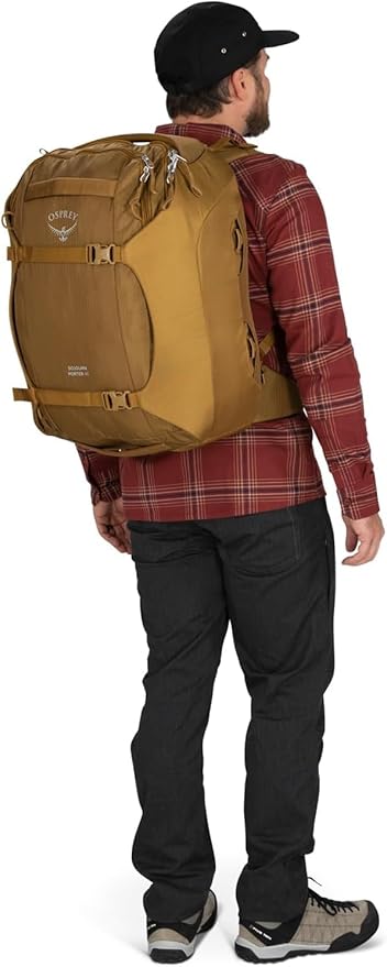 Osprey Sojourn Porter 46L Travel Backpack – Carry-On Compliant Luggage with StraightJacket Compression and Padded Laptop Sleeve – Durable Pack for International or Urban Travel, Koseret Green