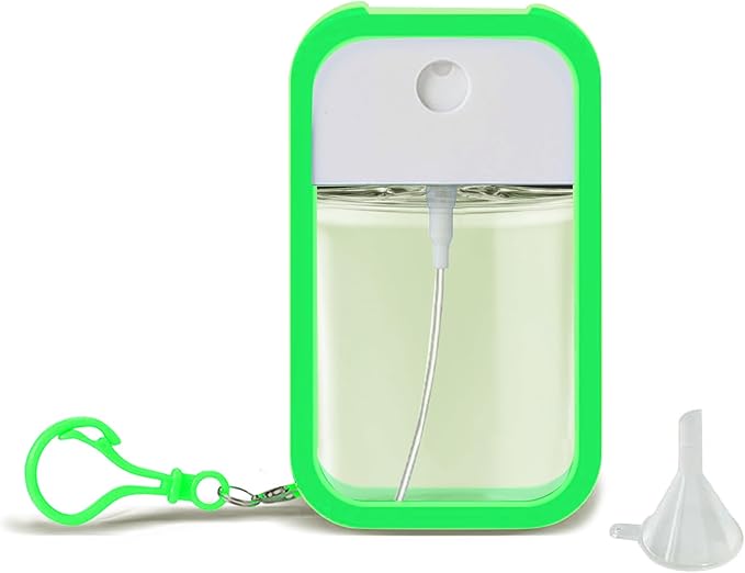 Refillable Hand Sanitizer Spray Bottle Keychain - 1oz / 50ml Leakproof Empty Spray Bottle with Silicone Case, Funnel & Clip,Portable Mini Travel Sanitizer Holder for Purse, Pocket, Gym Bag