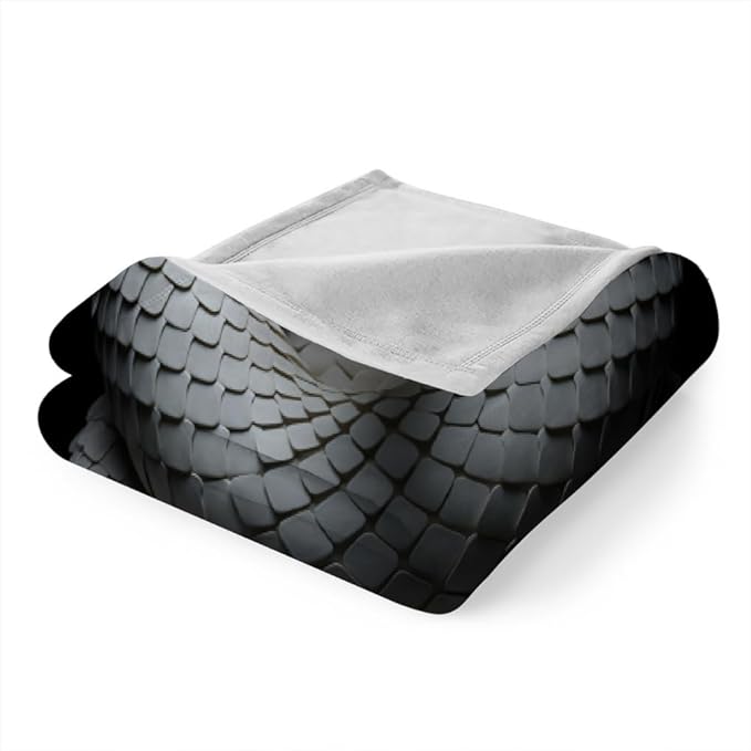 Snake Throw Blanket, Fleece Blanket for Couch Bed Sofa, 3D Coiled Snake Blankets and Throws, White Reptile Super Soft Cozy Plush Flannel Blanket, 40 x 50 in, Animal Black