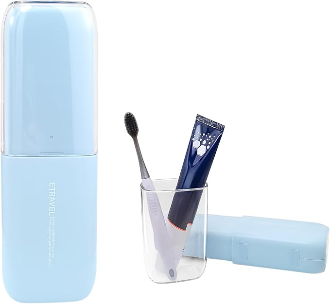 Toothbrush Travel Case, 2-in-1 Large Capacity Toothbrush Holder and Rinse Cup with Cover for Traveling, Camping, Gym, and Trips (Blue)