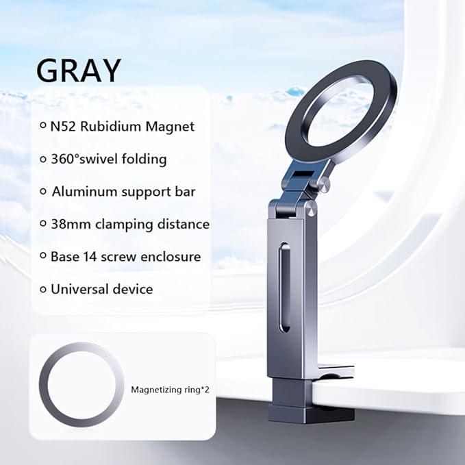 Magnetic Airplane Phone Holder Travel Essentials 360° Flexible Rotation Hands-Free Airplane Phone Mount Foldable Cellphone Mount Adjustable for iPhone 15 Pro Max 14 13 12 Series