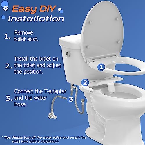 SAMODRA Ultra-Slim Hygienic Bidets Attachment for Existing Toilets - Adjustable Fresh Water Pressure Dual Nozzle (Frontal & Rear Wash) Easy to Install, Black