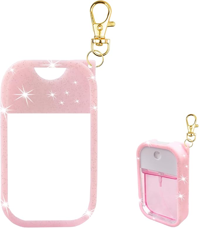 TERPINK Silicone Case Compatible with Touchland Hand Sanitizer Spray, Protective Case with Keychain for Power Mist and Glow Mist 1 fl oz, Hand Sanitizer Spray Accessory (Glitter Sequin Pink)
