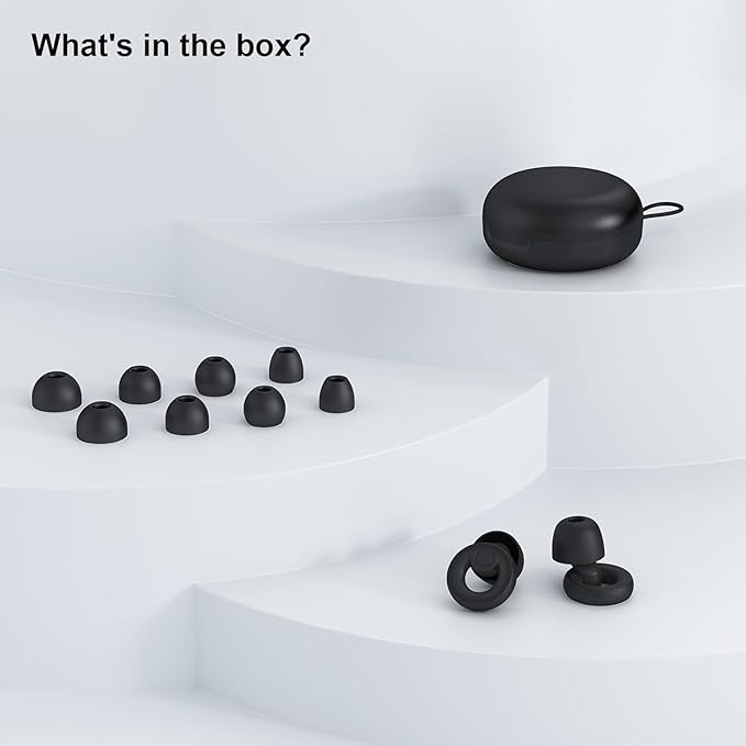 Ear Plugs for Sleep – Super Soft, Reusable Hearing Protection in Flexible Silicone for Noise Reduction & Flights - 8 Ear Tips in XS/S/M/L -Black.Hearing Protection Ear Plugs Noise Cancelling 30dB