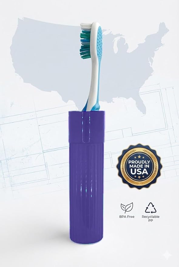 American Comb Toothbrush Holder - Purple, Made in USA, with Ventilation Holes, for Toothbrush Covers, Toothbrush Holder, Toothbrush Soft, Durable Design, Hygienic Bathroom Accessory