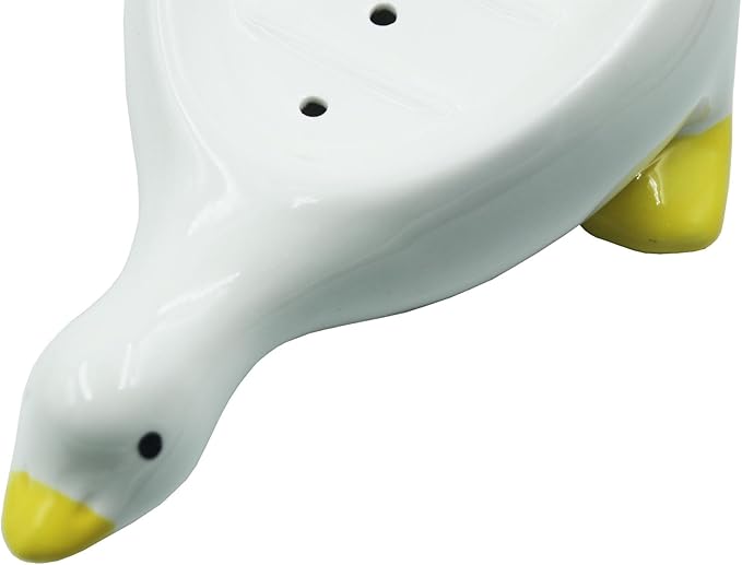 Duck Ceramic Soap Dish with Drain, 7.87 Inch Cute Duck Shaped Soap Tray, Sponge Holder, for Shower,Bathroom,Bar,Kitchen
