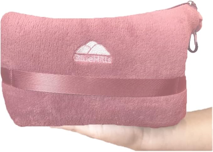 BlueHills Premium Soft Mini Plush Travel Blanket Value Pack Set of 2 - Airplane Travel Essential Flight Blanket Throw in a case with Strap Compact for Car Plane Travel Gift – Navy Blue and Pink.