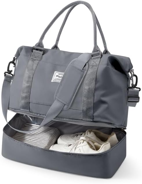 Spirit Travel Duffel - 18x14x8 Inches Weekender Overnight Bag with Shoes Compartment, Trolley Sleeve & Carry On for Airplanes, Sport Tote Gym Bag - Grey