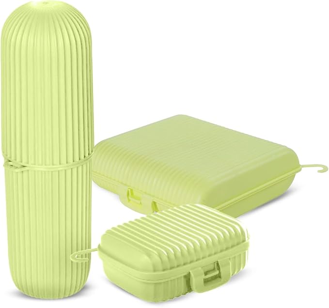 Travel Bottles Kit, Refillable & Leakproof, Toiletries Set with Large Toothbrush Case, Soap Holder and 3 Travel Size Containers 3oz each for Shampoo, Conditioner and Lotion, TSA Approved (Green)