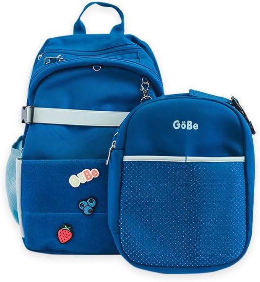 GoBe Kids Travel Backpack with Lunchbag Combo – Washable, Lightweight Luggage Backpack with Customizable Patches, Preschool, Kindergarten - Durable For Travel, School, Airplane, Ages 3-8, Blue