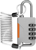 4 Digit Combination Padlock with Retractable Cable (36in), Ski Lock, Combo Cable Lock for Snowboard, Travel Luggage, Suitcase, Bike, Gym Locker, Cabinet, Fridge, Refrigerator Door (Gray)