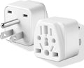 2 Pack US Travel Plug Adapter, 3 Prong Grounded USA Wall Plug Wall Outlet Power Charger Converter (White)