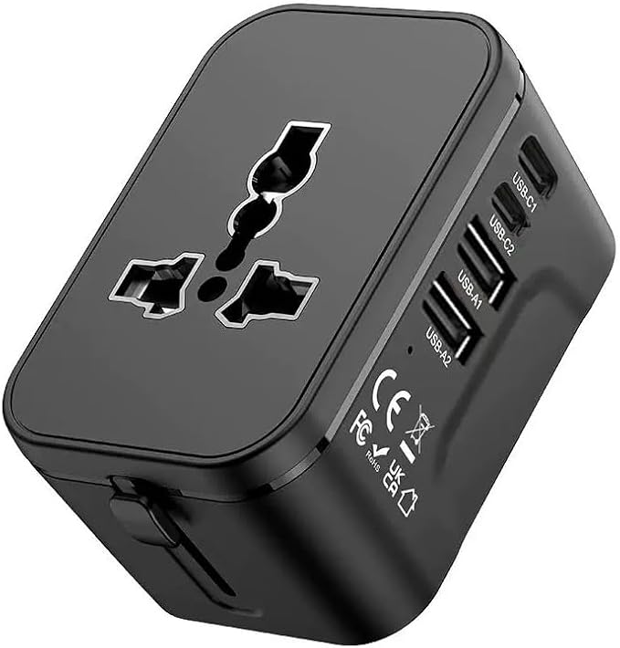 Universal Plug Adapter for Worldwide Travel, PD20W International Charge Adapter with 2 USB-C ＆ A Ports, All in One Outlet International Adapter, for USA, UK, EU, AU ＆ 224+ Countries (Black)