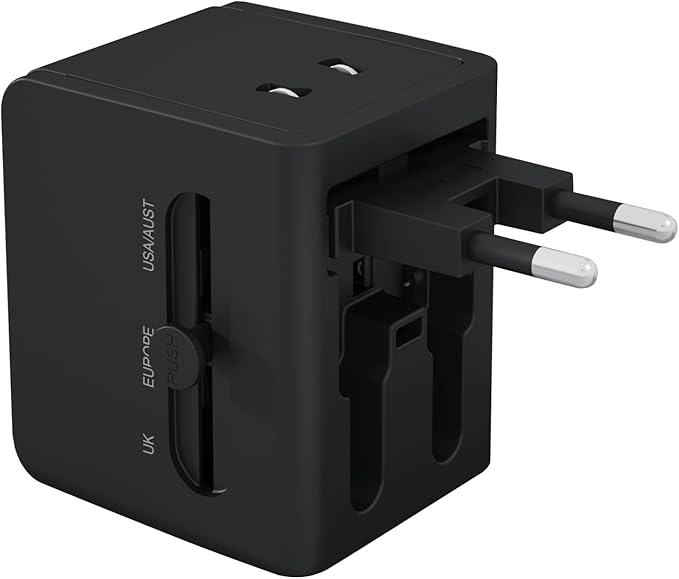 TSIM Universal Travel Adapter 20W 6A, 1 USB-A, 1 USB-C Ports All In One International Power Adapter Plug For USA EU UK AU Wall Charger Quick Charge European Plug Worldwide Travel Essentials | CE, RoHS