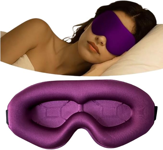 100% Light Blocking Sleep Mask, Only 0.73oz Light Comfortable 3D Contoured Memory Foam, Blink Freely Eye Masks for Sleep, Travel, Nap, for Women, Purple