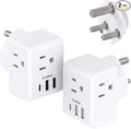 2 Pack India Power Adapter, One Beat Type D Plug Adapter with 3 American Outlets 3 USB Ports(1USB C), 6 in 1 India Travel Plug Adapter for US to India, Bangladesh, Kuwait, Maldives