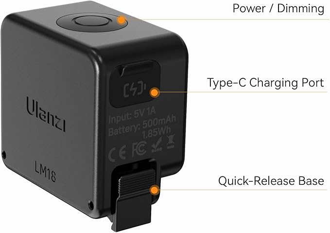 ULANZI LM18 Mini LED Video Light for DJI Pocket 3 Xtra, 5600K 100Lux Fill Light with Quick AC Mount, 3 Brightness Levels, 500mAh Battery, IPX5 Waterproof, for Action Camera/Pocket 3 Adapter