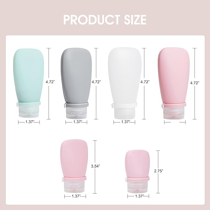 6Pcs Leakproof Travel Size Toiletries Bottles Set – Leakproof Silicone Travel Bottles TSA Approved, 3oz+2oz+1oz Travel Toiletry Set for Shampoo, Lotion, Cream
