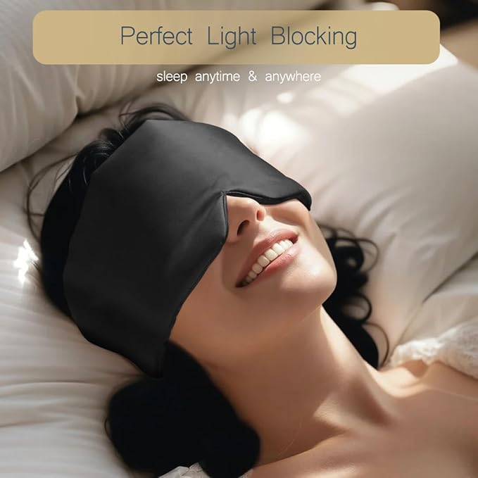 Satin Sleep Eye Mask, 100% Complete Blackout Sleeping Mask for Women Men Side Sleepers, Zero Pressure Eye Shade with Adjustable Strap, Lightweight Breathable Night Blindfold for Travel Shift Work Naps